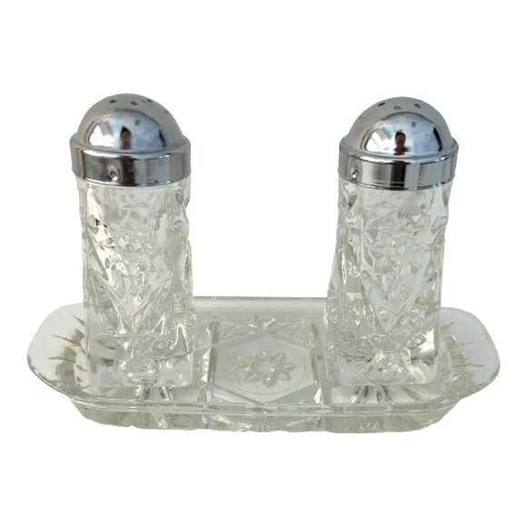 Mid-Century German Crystal Salt & Pepper Shaker W/Underplate
